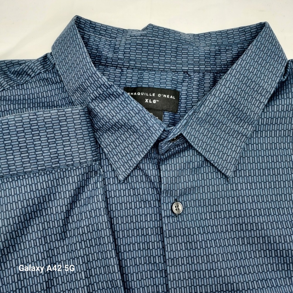 Shaquille O'Neal XLG Mens 4XL Blue Geometric Long Sleeve Button Down Shirt